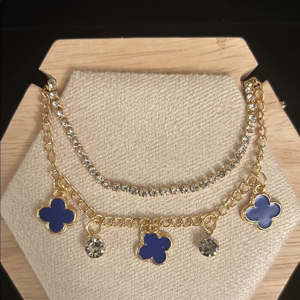 Gold and Blue Charm Bracelet Set